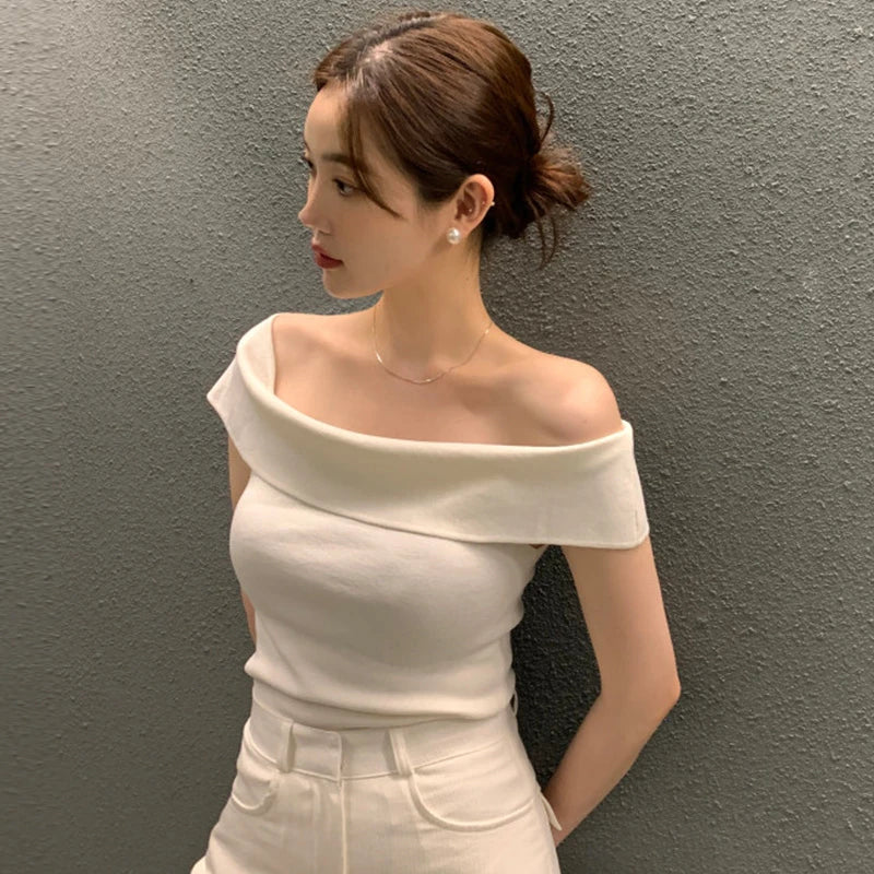 Off Shoulder Short Sleeve Slim Top