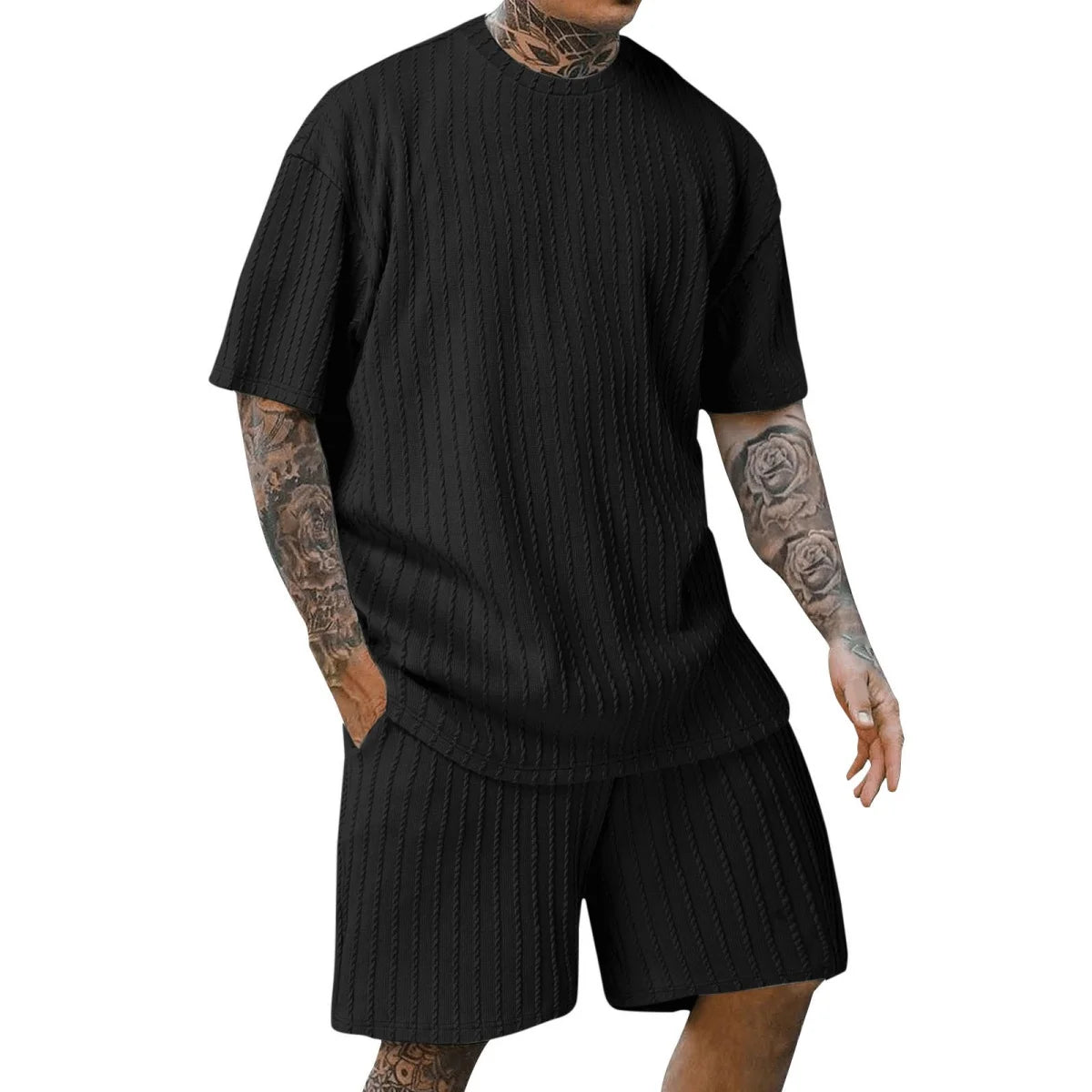 vertical stripe T-shirt shorts