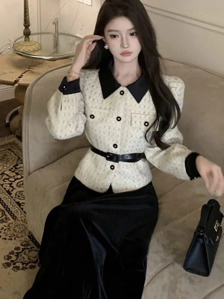 Jacket Black Velvet Midi Skirt