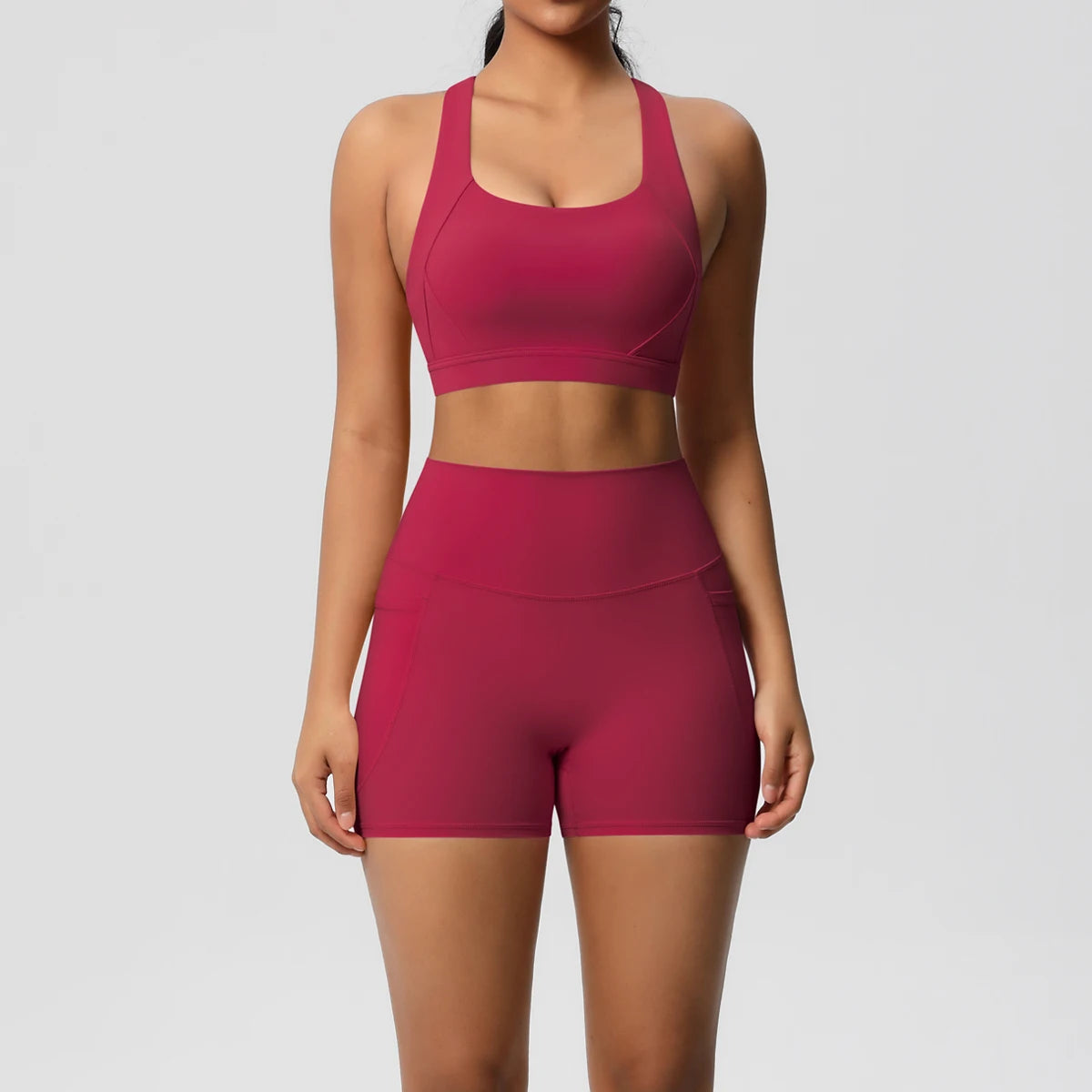 Pocketed Yoga Set: Bra, Leggings, Shorts