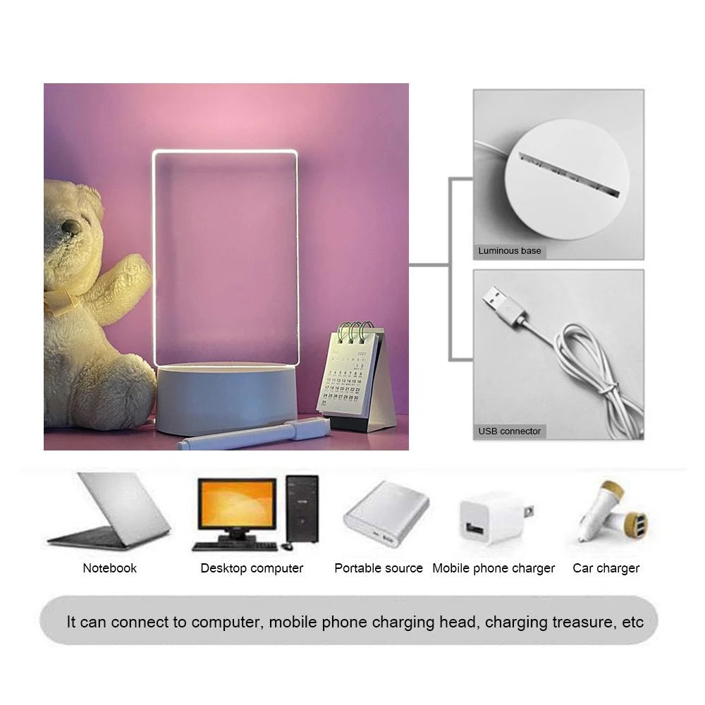 LED Night Light with Erasable Message Board and Calendar