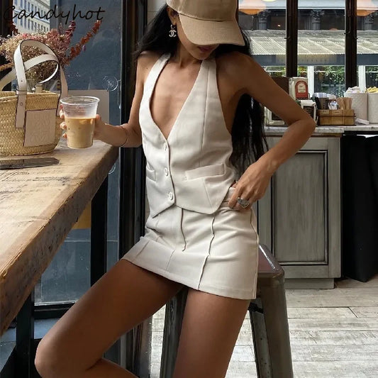 Candyhot V-neck Sleeveless Tank Top and High-waist Bodycon Hip Skirt 2-Piece Set