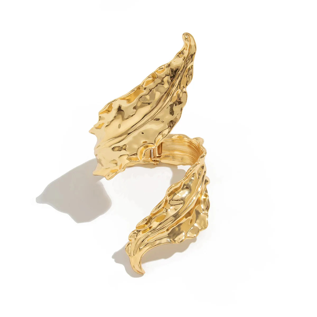 DIEZI Luxury Gold Color Metal Leaves Cuff Bangles for Women