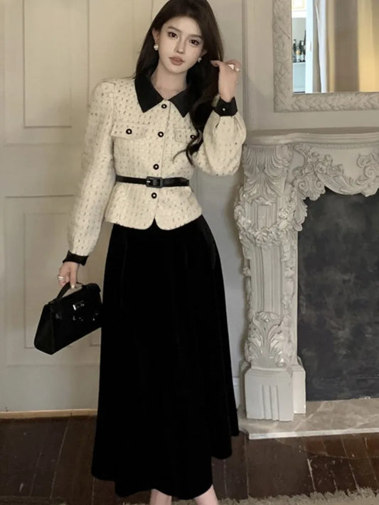 Jacket Black Velvet Midi Skirt
