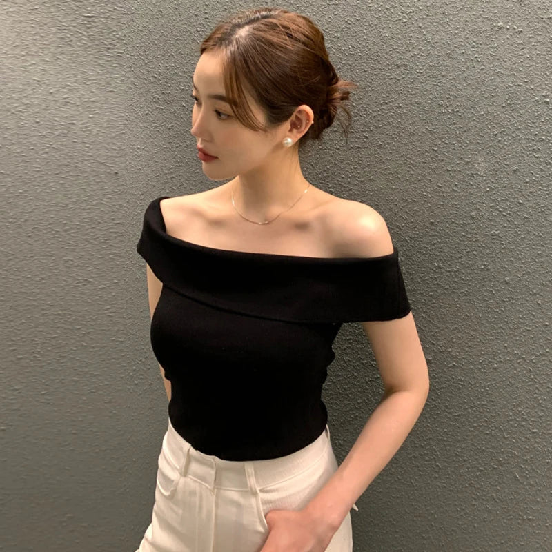 Off Shoulder Short Sleeve Slim Top