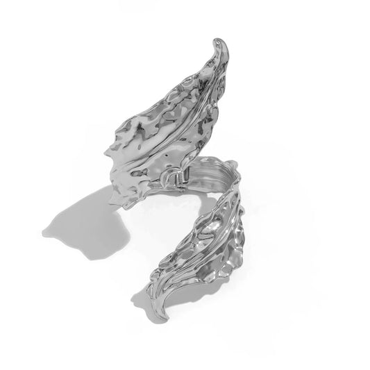 DIEZI Luxury Gold Color Metal Leaves Cuff Bangles for Women