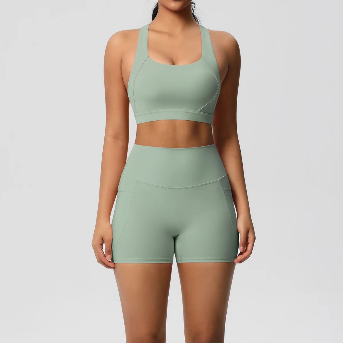 Pocketed Yoga Set: Bra, Leggings, Shorts
