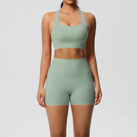 Pocketed Yoga Set: Bra, Leggings, Shorts