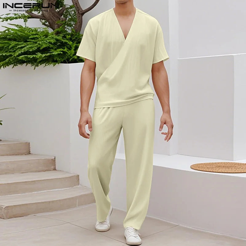 Neck Short Sleeve T Shirt & Pants