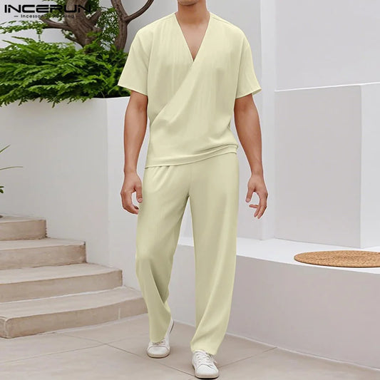 Neck Short Sleeve T Shirt & Pants