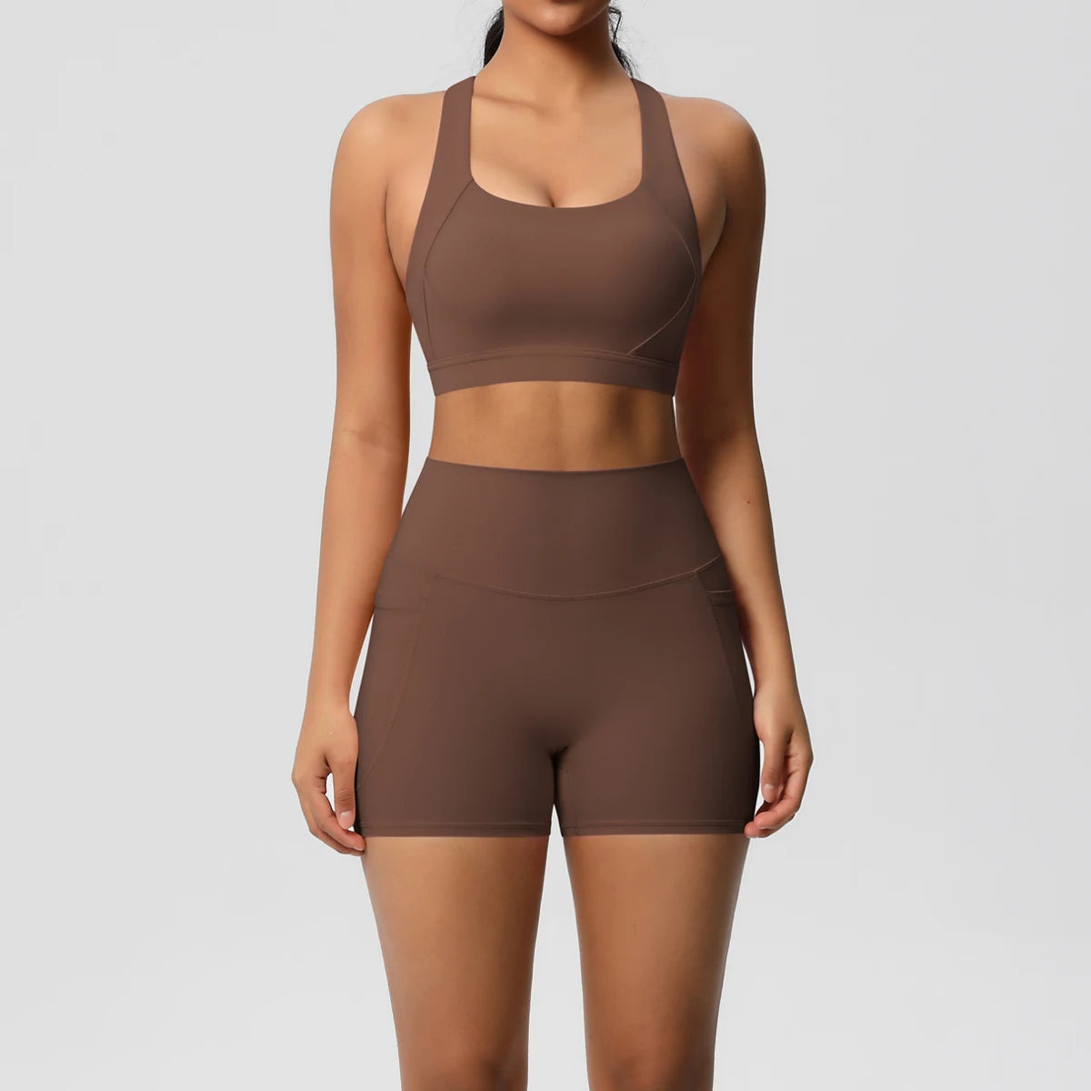 Pocketed Yoga Set: Bra, Leggings, Shorts