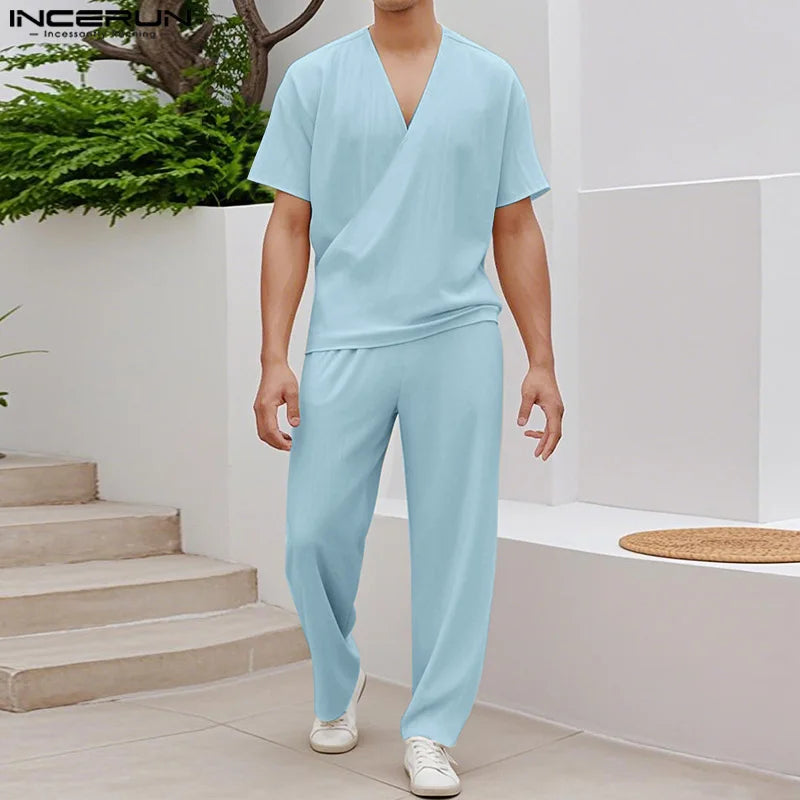 Neck Short Sleeve T Shirt & Pants