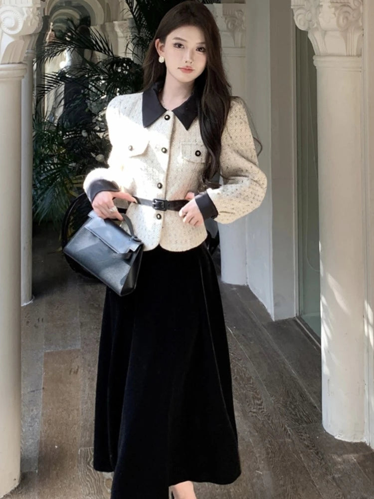 Jacket Black Velvet Midi Skirt