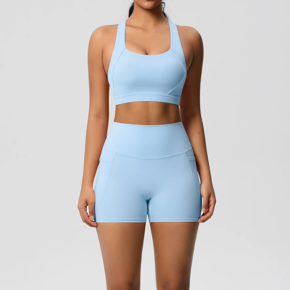 Pocketed Yoga Set: Bra, Leggings, Shorts